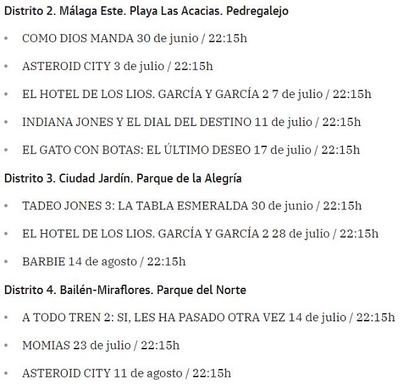 Cine de verano en Málaga